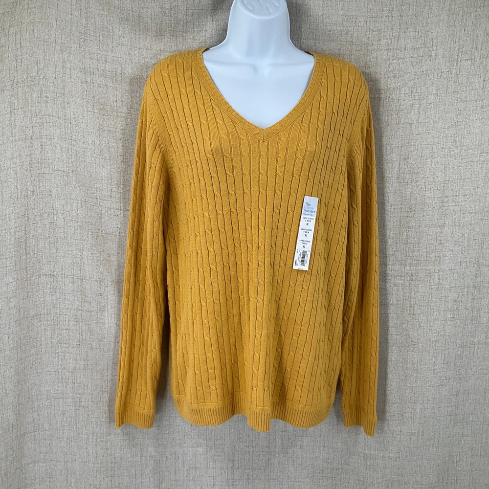 Croft & Barrow Sz XL‎ Mustard Yellow Cable Knit Sweater Lightweight Layering NEW